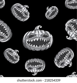 Halloween Jack O Lantern mad pumpkin pattern white black 