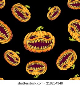 Halloween Jack O Lantern mad pumpkin pattern orange yellow green black 