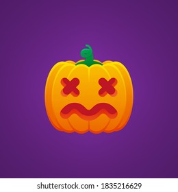 Halloween Jack O Lantern Pumpkin Expression Dizzy Emoticon Vector Design