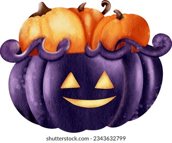 Halloween jack o lantern pumpkin watercolor set