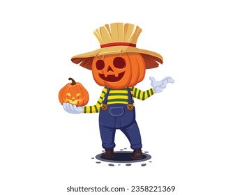 Halloween. Jack o Lantern Pumpkin head. Vector illustration in a cartoon style. Isolated on white background. Halloween pumpkin engraving. Design and hand drawn