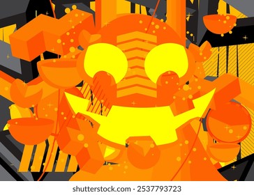 Halloween Jack O' Lantern calabaza geométrica gráfica retro tema de fondo. Elementos geométricos mínimos. Ilustración vectorial de Formas abstractas de Antiguas.