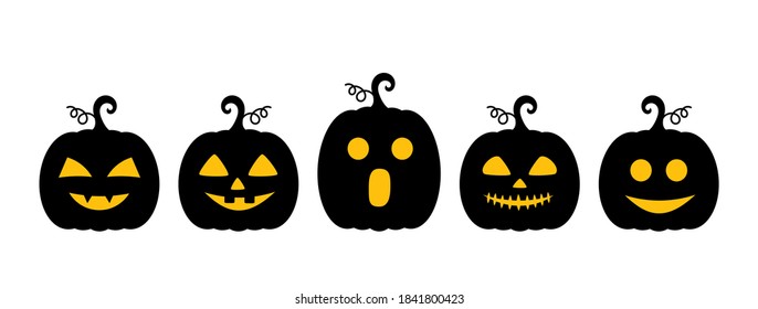 Halloween Jack O Lantern pumpkins icons collection. Vector illustration.