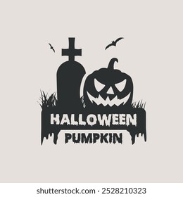 halloween jack o lanterna com vetor grave assustador logotipo vintage ilustração design, halloween símbolo de abóbora e símbolo 