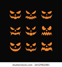 Halloween Jack o lanterna assustadora rostos, Set, Nove expressões brilhantes do mal, gráficos vetoriais assustadores