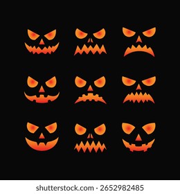 Halloween Jack o lanterna assustadora rostos, Set, Nove expressões brilhantes do mal, gráficos vetoriais assustadores