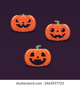 Halloween jack o'lanterns pumpkins icon set illustration vector