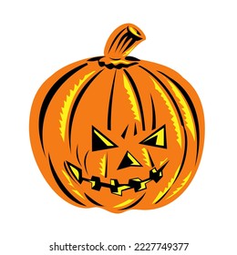 Halloween Jack-O-Lantern or Carved Pumpkin Woodcut Retro
