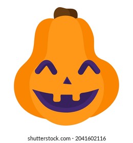 Halloween Jack-o-lantern cute orange pumpkin. Traditional holiday decoration symbol. Vector cartoon isolated illustration.