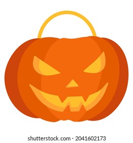 Halloween Jack-o-lantern orange pumpkin with spooky smile emotions. Traditional holiday decoration symbol. Vector cartoon isolated illustration.