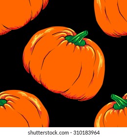 Halloween Jack-o-lantern orange pumpkin vegetable vector seamless pattern background texture