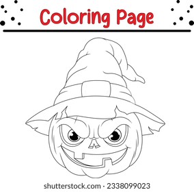 Halloween Jack-o-lantern pumpkin coloring page. Halloween Trick or Treat Black and white vector illustration for coloring book