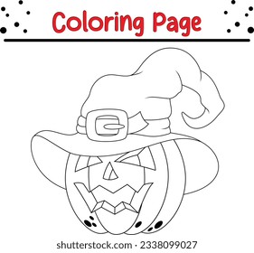 Halloween Jack-o-lantern pumpkin coloring page. Halloween Trick or Treat Black and white vector illustration for coloring book