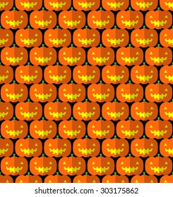 Halloween Jack-o-lantern pumpkin head pattern on black background