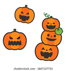 Halloween Jack-O-Lantern Various Face Set With Lines