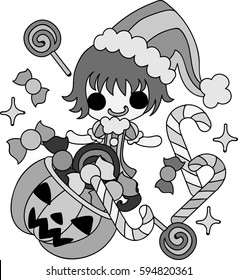 Halloween and jack-o-lanterns and a clown girl
