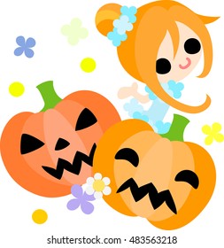 Halloween and jack-o-lanterns and a pretty ballerina