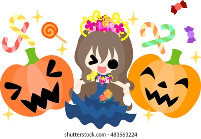 Halloween and jack-o-lanterns and a pretty princess