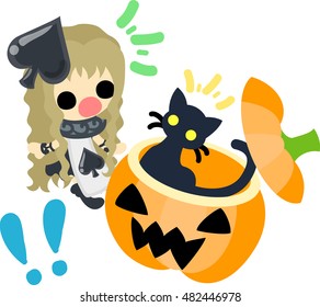 Halloween and jack-o-lanterns and a pretty spade girl