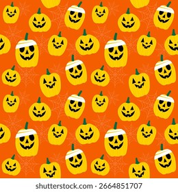 Halloween Jack-o-lanterns Patrón sin fisuras en naranja