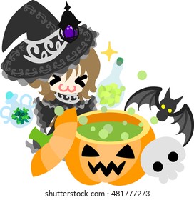 Halloween and jack-o-lanterns and a witch