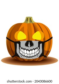 Halloween. Jack's lantern in a mask. illustration with a pumpkin. Pumpkin face. Vector. Vector pumpkin 2. Emoticons. Pumpkin in a mask, Halloween in a pandemic