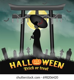 halloween japan two face geisha ghost in graveyard