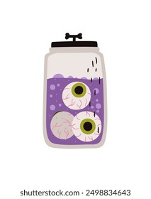 Halloween jar with eyes in liquid. Vector illustration on white background authors work