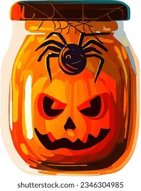 Halloween in Jar Watercolor Clipart