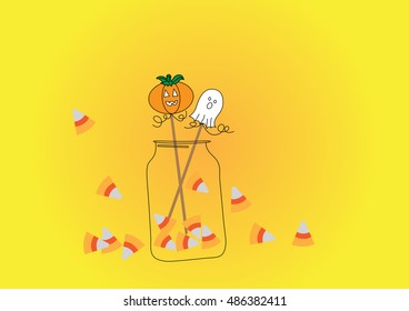 halloween jars and tube on yellow background