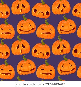 Halloween jumping jack-o-lantern seamless pattern on purple background.