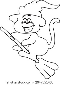 Halloween kawaii coloring page. Black and white illustration. 