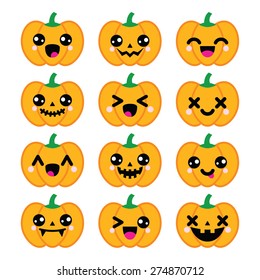 Halloween Kawaii cute pumpkin icons - vector