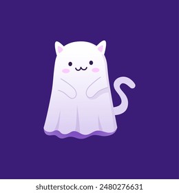 Halloween kawaii ghost cat character. Isolated cartoon vector kitten spook with ghostly twist, featuring adorable feline charm and spectral allure, creating an irresistibly loveable phantom personage