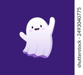 Halloween kawaii ghost character. Adorable cartoon vector sweet funny spirit, baby spook with a big cute smile and playful expression floating and adding charming touch to the spooky holiday season