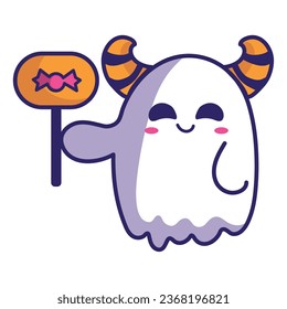 halloween kawaii ghost with horns illustration isolated