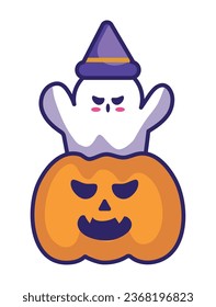 halloween kawaii ghost in a pumpkin isolated