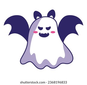 halloween kawaii ghost with wings illustration isolated