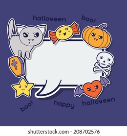 Halloween kawaii greeting card with cute sticker doodles.