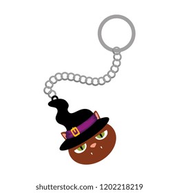 halloween keychain with black cat and witch hat