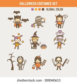 halloween kid costume character set