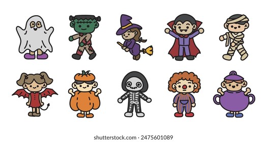 Halloween Kid Costume Doodle Set