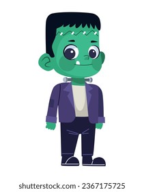 halloween kid disguised frankenstein illustration isolated