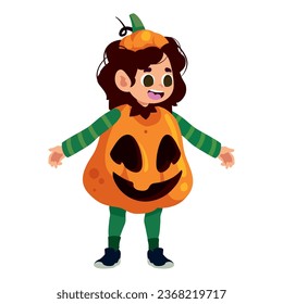 halloween kid disguised pumpkin illustration isolated