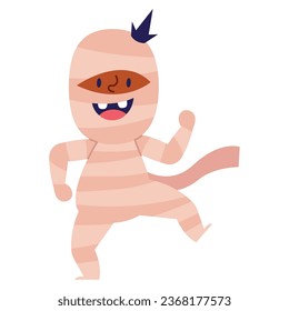 halloween kid disguised of smiling mummy vector isolated