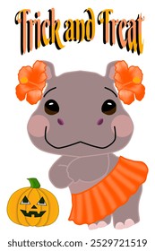 Halloween um menino Hippo e abóbora, Truque e Trate