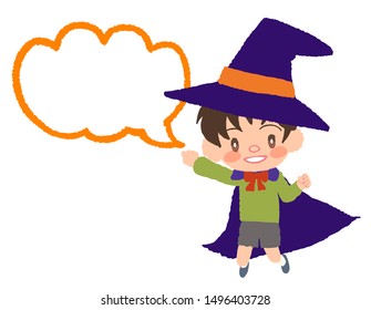 Halloween, kid jumping, speech balloon