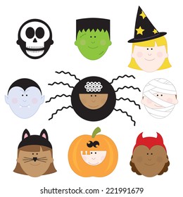 Halloween Kids Clip Art Set. Children in Halloween costumes graphics created using vector software.