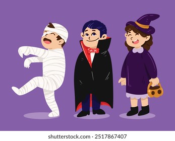 Halloween Crianças Traje Disfarçado Set Ilustração