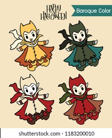 Halloween Kids Costume, Dracula Character style, cute cartoon vector for Festival in Baroque color concept,little devil in spiky hat, kids in Halloween costume, Children in vampire costumes.